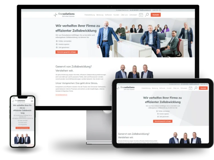 Die Webseite von Finesolutions auf verschiedenen Bildschirmgrößen