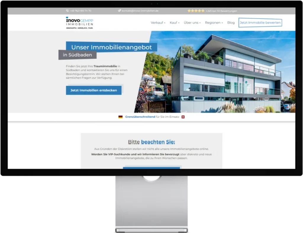 Screenshot der neuen Webseite von inovo