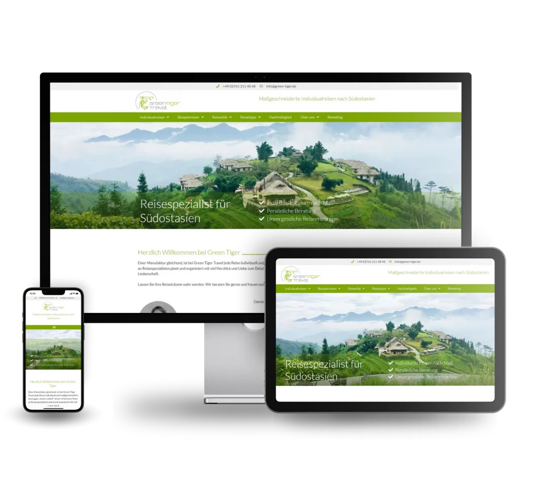 Mockup der Startseite von Green Tiger Travel