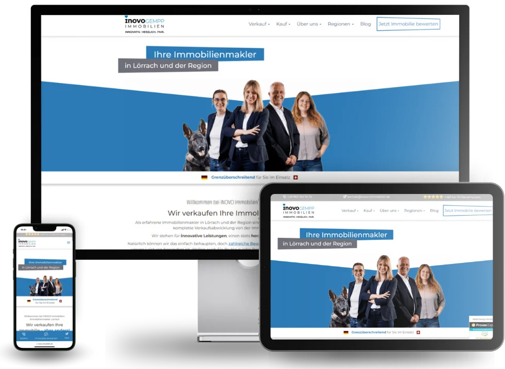 Mockup der Startseite von iNovo Immobilien