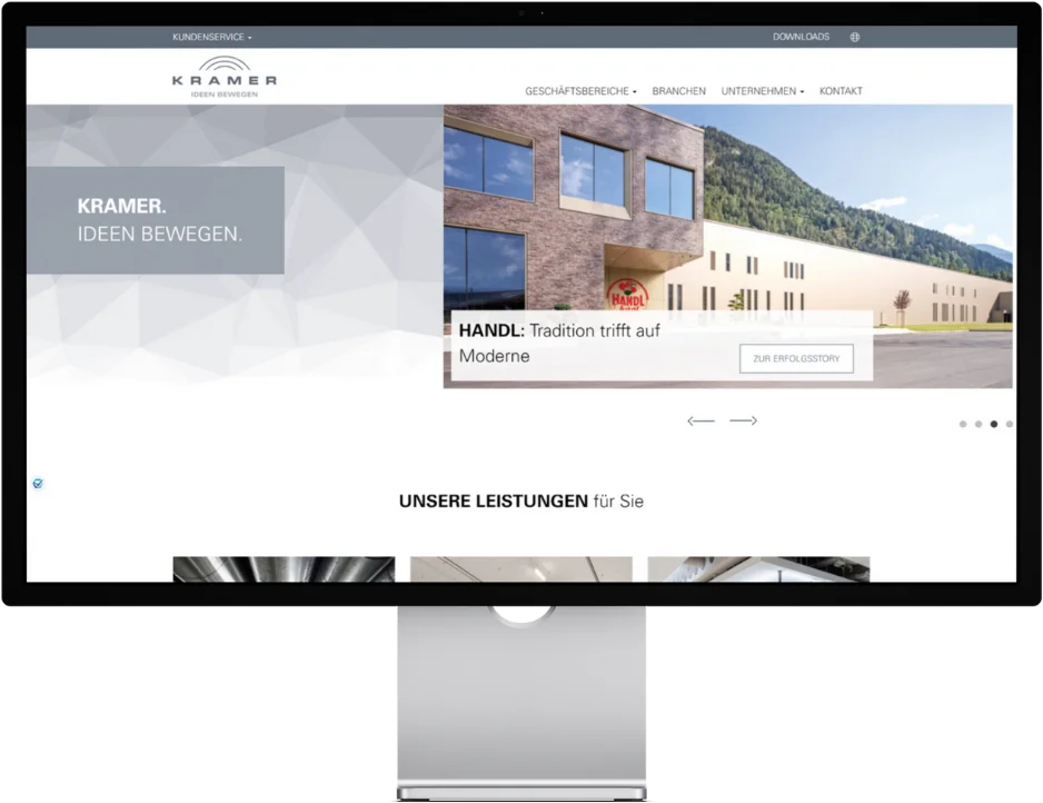 Mockup der Startseite von KRAMER GmbH auf Desktop