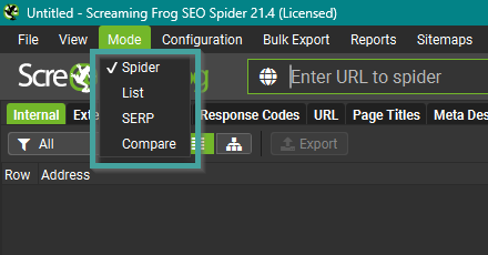 Die 4 verschiedenen Crawl Modes des Screaming Frogs