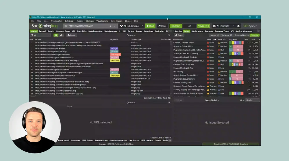 Screenshot aus Modul 3 des Online-Kurses über den Screaming Frog
